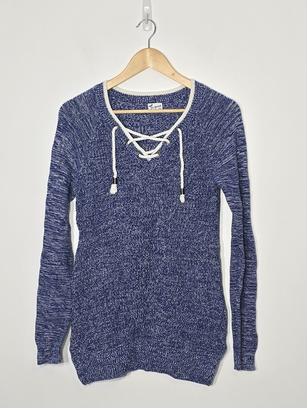 Thyme Maternity Blue Off White Marble Knit 100% Cotton Pregnancy Size XSmall